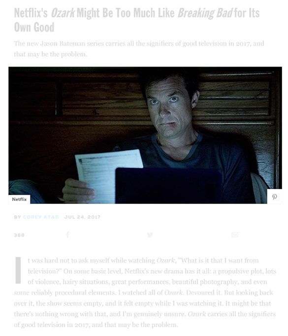 Jason Bateman in Ozark promotional still used in editorial review feature
