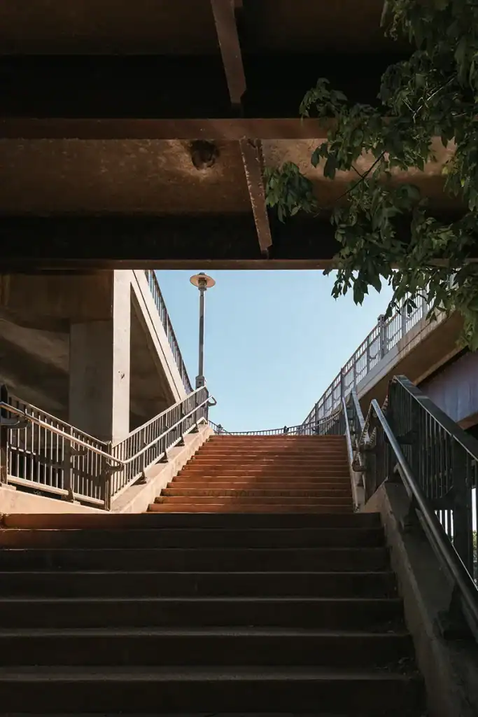 20234091 Stairway opening into sunlight in Austin, Texas photography by Kayle Kaupanger for CitizenM Hotels location openings